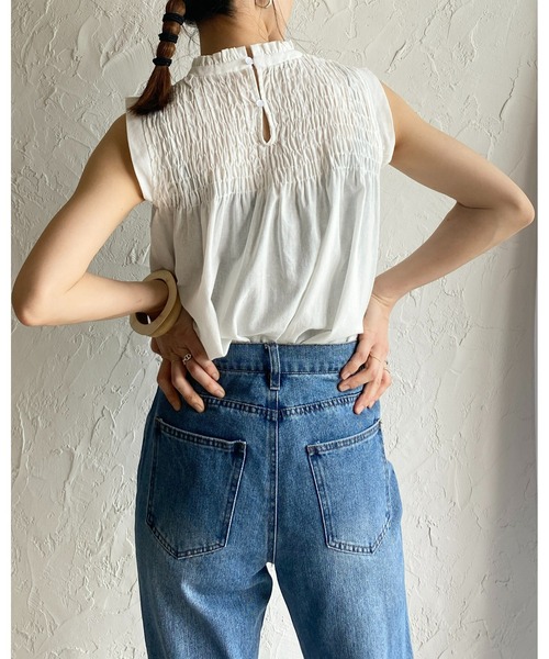 She's Closet（シーズクローゼット）の「立ち襟スタンドカラーノースリーブシャーリングフリルブラウス（シャツ/ブラウス・レディース・ブラック/ホワイト/イエロー・FREE）」の6枚目の写真