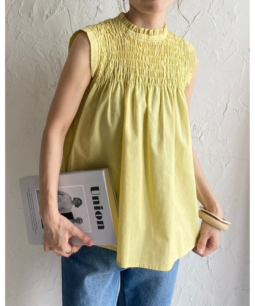 She's Closet（シーズクローゼット）の「立ち襟スタンドカラーノースリーブシャーリングフリルブラウス（シャツ/ブラウス・レディース・ブラック/ホワイト/イエロー・FREE）」の7枚目の写真