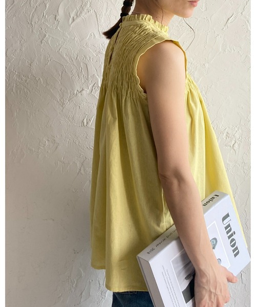 She's Closet（シーズクローゼット）の「立ち襟スタンドカラーノースリーブシャーリングフリルブラウス（シャツ/ブラウス・レディース・ブラック/ホワイト/イエロー・FREE）」の8枚目の写真