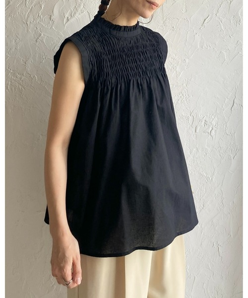 She's Closet（シーズクローゼット）の「立ち襟スタンドカラーノースリーブシャーリングフリルブラウス（シャツ/ブラウス・レディース・ブラック/ホワイト/イエロー・FREE）」の9枚目の写真
