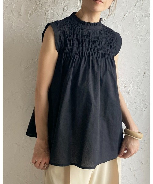 She's Closet（シーズクローゼット）の「立ち襟スタンドカラーノースリーブシャーリングフリルブラウス（シャツ/ブラウス・レディース・ブラック/ホワイト/イエロー・FREE）」の10枚目の写真