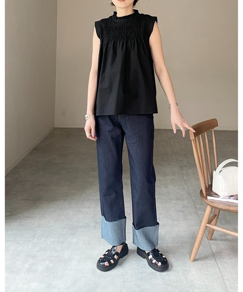 She's Closet（シーズクローゼット）の「立ち襟スタンドカラーノースリーブシャーリングフリルブラウス（シャツ/ブラウス・レディース・ブラック/ホワイト/イエロー・FREE）」の11枚目の写真