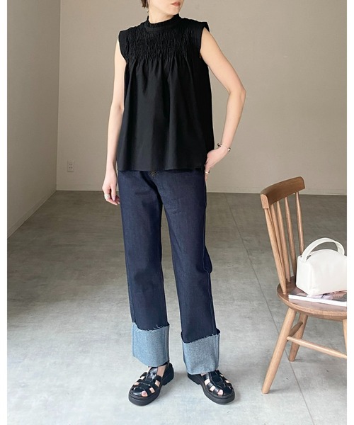 She's Closet（シーズクローゼット）の「立ち襟スタンドカラーノースリーブシャーリングフリルブラウス（シャツ/ブラウス・レディース・ブラック/ホワイト/イエロー・FREE）」の12枚目の写真