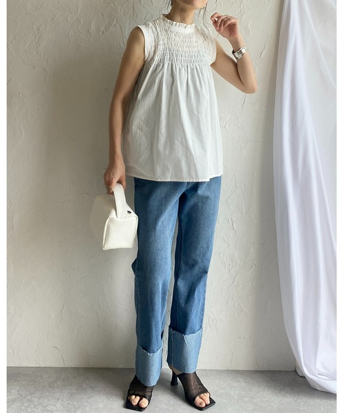 She's Closet（シーズクローゼット）の「立ち襟スタンドカラーノースリーブシャーリングフリルブラウス（シャツ/ブラウス・レディース・ブラック/ホワイト/イエロー・FREE）」の16枚目の写真