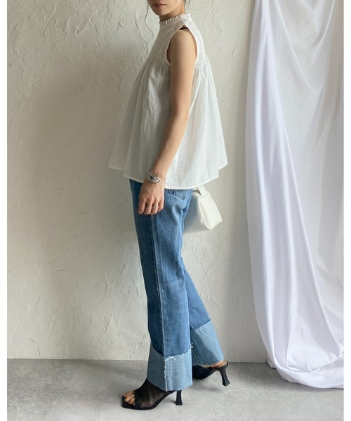 She's Closet（シーズクローゼット）の「立ち襟スタンドカラーノースリーブシャーリングフリルブラウス（シャツ/ブラウス・レディース・ブラック/ホワイト/イエロー・FREE）」の17枚目の写真