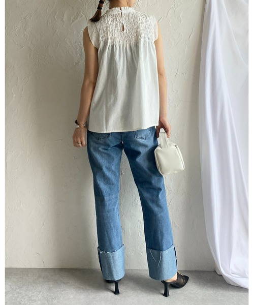 She's Closet（シーズクローゼット）の「立ち襟スタンドカラーノースリーブシャーリングフリルブラウス（シャツ/ブラウス・レディース・ブラック/ホワイト/イエロー・FREE）」の18枚目の写真