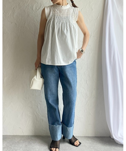She's Closet（シーズクローゼット）の「立ち襟スタンドカラーノースリーブシャーリングフリルブラウス（シャツ/ブラウス・レディース・ブラック/ホワイト/イエロー・FREE）」の19枚目の写真