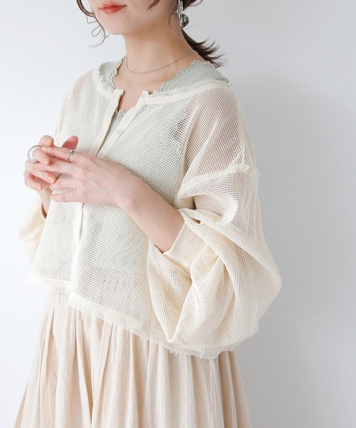 Crisp（クリスプ）の「メッシュショートカーディガン（カーディガン/ボレロ・レディース・ナチュラル/ピンク・FREE）」の19枚目の写真