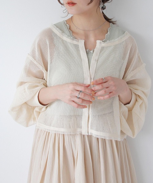 Crisp（クリスプ）の「メッシュショートカーディガン（カーディガン/ボレロ・レディース・ナチュラル/ピンク・FREE）」の21枚目の写真