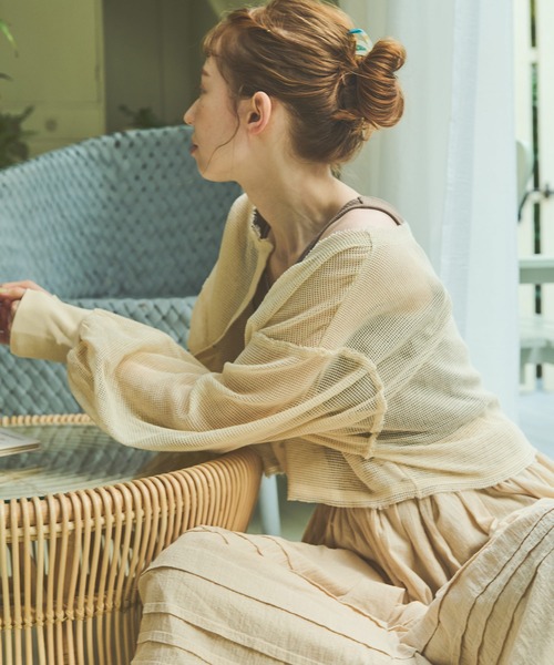 Crisp（クリスプ）の「メッシュショートカーディガン（カーディガン/ボレロ・レディース・ナチュラル/ピンク・FREE）」の4枚目の写真