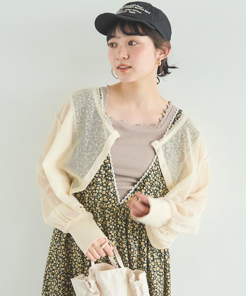 Crisp（クリスプ）の「メッシュショートカーディガン（カーディガン/ボレロ・レディース・ナチュラル/ピンク・FREE）」の9枚目の写真