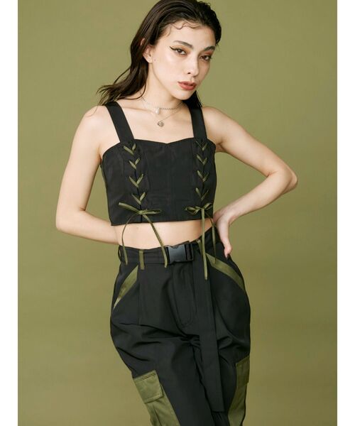 EVRIS(エヴリス)の「サテンパッチワークパンツ【セットアップ着用可能】(その他パンツ・レディース・ブラック/ブルー/カーキ・FREE)」の7枚目の写真