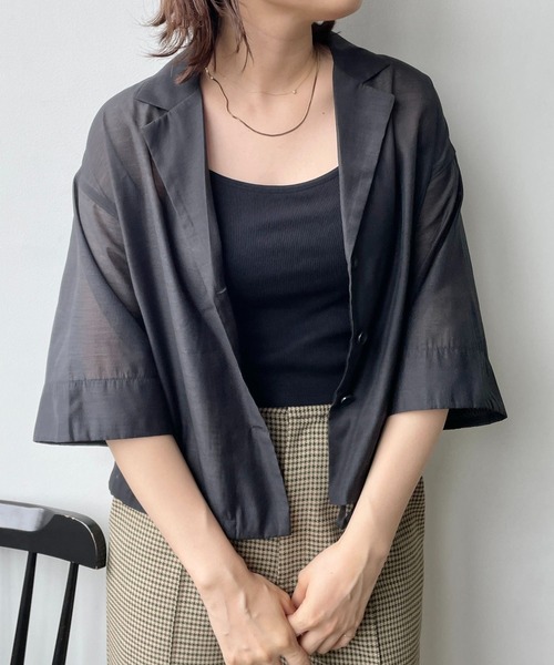 LOWRYS FARM（ローリーズファーム）の「シアーショートシャツＳＳ＊　963475（シャツ/ブラウス・レディース・パープル/ブラック/アイボリー・FREE）」の2枚目の写真