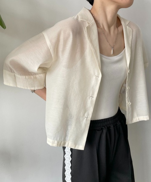 LOWRYS FARM（ローリーズファーム）の「シアーショートシャツＳＳ＊　963475（シャツ/ブラウス・レディース・パープル/ブラック/アイボリー・FREE）」の4枚目の写真