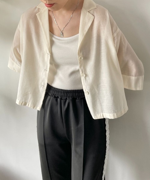 LOWRYS FARM（ローリーズファーム）の「シアーショートシャツＳＳ＊　963475（シャツ/ブラウス・レディース・パープル/ブラック/アイボリー・FREE）」の6枚目の写真