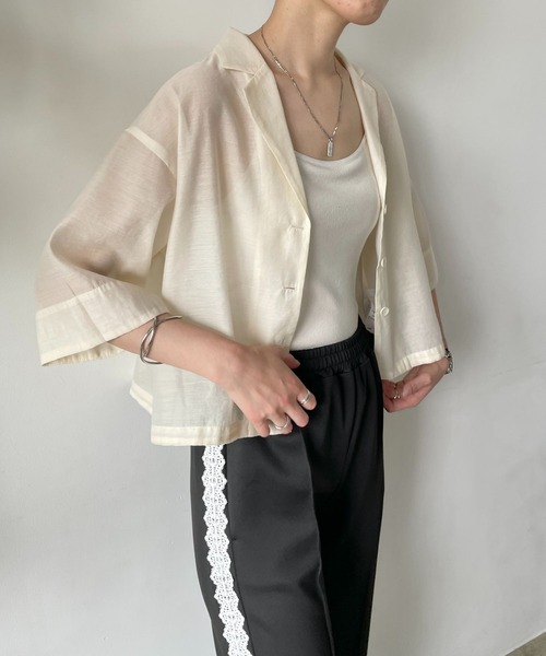 LOWRYS FARM（ローリーズファーム）の「シアーショートシャツＳＳ＊　963475（シャツ/ブラウス・レディース・パープル/ブラック/アイボリー・FREE）」の7枚目の写真