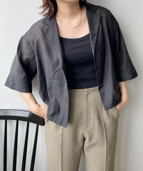 LOWRYS FARM（ローリーズファーム）の「シアーショートシャツＳＳ＊　963475（シャツ/ブラウス・レディース・パープル/ブラック/アイボリー・FREE）」の8枚目の写真