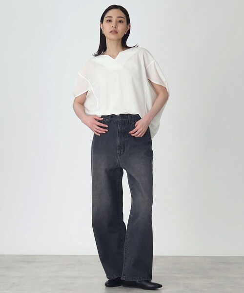 THE SHOP TK (ザ ショップ ティーケー )の「◆【腕周りカバー】バルーンシルエットプルオーバー(Tシャツ/カットソー・レディース・ブラック/ダークオリーブ/ホワイト系・99)」の4枚目の写真