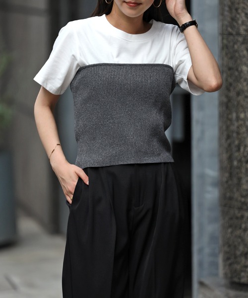 Bonjour Sagan（ボンジュールサガン）の「リブビスチェ（チューブトップ・レディース・チャコールグレー/アイボリー・FREE）」の2枚目の写真