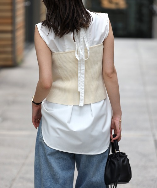 Bonjour Sagan（ボンジュールサガン）の「リブビスチェ（チューブトップ・レディース・チャコールグレー/アイボリー・FREE）」の14枚目の写真