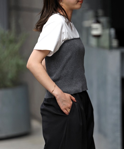 Bonjour Sagan（ボンジュールサガン）の「リブビスチェ（チューブトップ・レディース・チャコールグレー/アイボリー・FREE）」の7枚目の写真