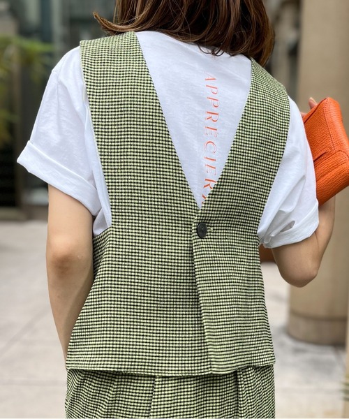 mi via loca(ミヴィアロカ)の「【2WAY】チェック柄シャーリング ビスチェ・ベスト(ベスト・レディース・ライム/ブルー/ネイビー/ピンク・FREE)」の9枚目の写真