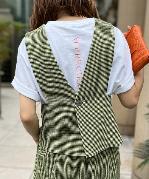 mi via loca(ミヴィアロカ)の「【2WAY】チェック柄シャーリング ビスチェ・ベスト(ベスト・レディース・ライム/ブルー/ネイビー/ピンク・FREE)」の19枚目の写真