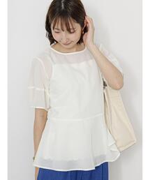【イージーケア】ペプラムバックリボンブラウス