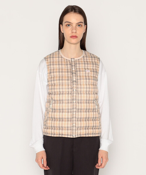 DANTON（ダントン）の「WOMEN'S PRINTED PLAID INNER DOWN CREWNECK VEST（ダウンベスト・レディース・ブラック系その他/ベージュ系その他/ブラウン系その他・S/M/XS）」の5枚目の写真