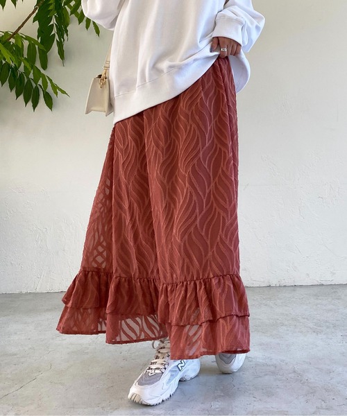 un dix cors（アンディコール）の「ジャガードフラワースカート（スカート・レディース・オレンジ/ブラック・FREE）」の2枚目の写真