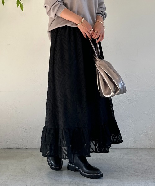 un dix cors（アンディコール）の「ジャガードフラワースカート（スカート・レディース・オレンジ/ブラック・FREE）」の17枚目の写真