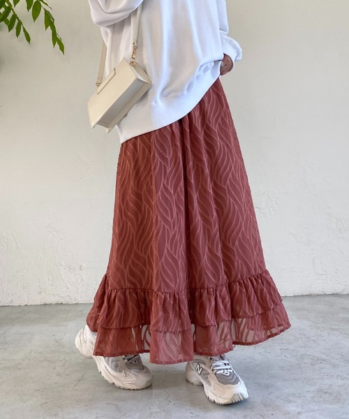 un dix cors（アンディコール）の「ジャガードフラワースカート（スカート・レディース・オレンジ/ブラック・FREE）」の7枚目の写真