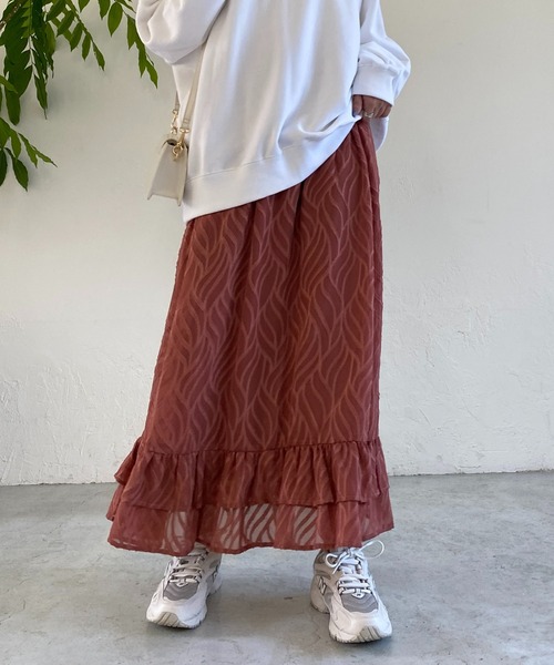 un dix cors（アンディコール）の「ジャガードフラワースカート（スカート・レディース・オレンジ/ブラック・FREE）」の3枚目の写真