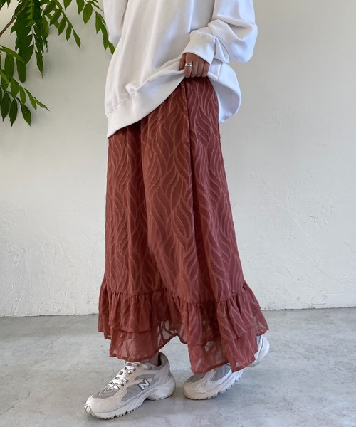 un dix cors（アンディコール）の「ジャガードフラワースカート（スカート・レディース・オレンジ/ブラック・FREE）」の6枚目の写真