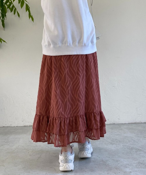 un dix cors（アンディコール）の「ジャガードフラワースカート（スカート・レディース・オレンジ/ブラック・FREE）」の5枚目の写真