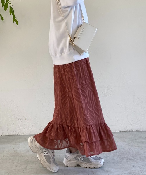 un dix cors（アンディコール）の「ジャガードフラワースカート（スカート・レディース・オレンジ/ブラック・FREE）」の4枚目の写真