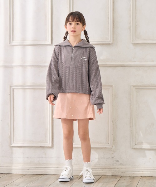 120㎝と140㎝パープル ハーフジップ ショート丈ニットソー/プルオーバー(130cm～150cm