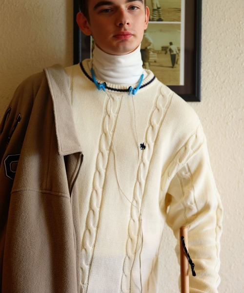 POLO BCS(ポロ ビーシーエス)の「【POLO BCS(ポロ・ビーシーエス)】コラボニットプルオーバー(ニット/セーター・メンズ・オフホワイト/ネイビー・LARGE/MEDIUM)」の2枚目の写真