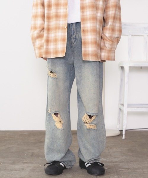 realsyndrome(リアルシンドローム)の「Tattered Denim Pants デニムパンツ(デニムパンツ・メンズ・ブルー・M/L/XL)」の14枚目の写真