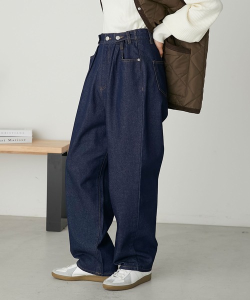 forksy.(フォルクシー)の「【forksy.】ウエスト調整ボタンデニムパンツ(デニムパンツ・レディース・ダークグレー/ネイビー/ブルー・FREE)」の3枚目の写真