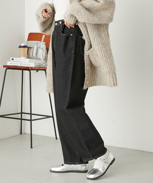 forksy.(フォルクシー)の「【forksy.】ウエスト調整ボタンデニムパンツ(デニムパンツ・レディース・ダークグレー/ネイビー/ブルー・FREE)」の4枚目の写真