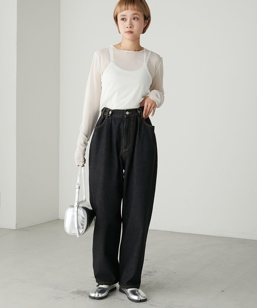 forksy.(フォルクシー)の「【forksy.】ウエスト調整ボタンデニムパンツ(デニムパンツ・レディース・ダークグレー/ネイビー/ブルー・FREE)」の9枚目の写真