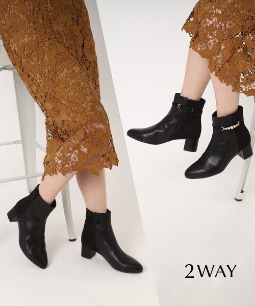 ESPERANZA(エスペランサ)の「◆アーモンドトゥサイドフェイクパール2WAYショートブーツ(ブーツ・レディース・ブラック/ダークウッド/こしょう色系/ブラック系・LL/S/M/L)」の14枚目の写真
