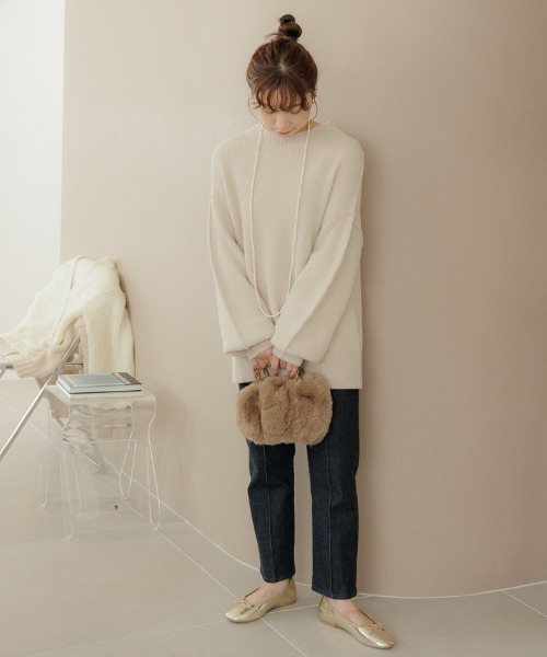 flower(フラワー)の「スムースタートルニット(ニット/セーター・レディース・ピンク/ホワイト・FREE)」の8枚目の写真