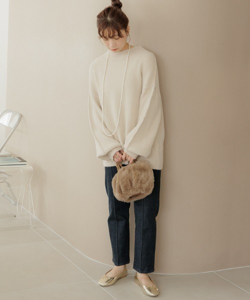 flower(フラワー)の「スムースタートルニット(ニット/セーター・レディース・ピンク/ホワイト・FREE)」の9枚目の写真