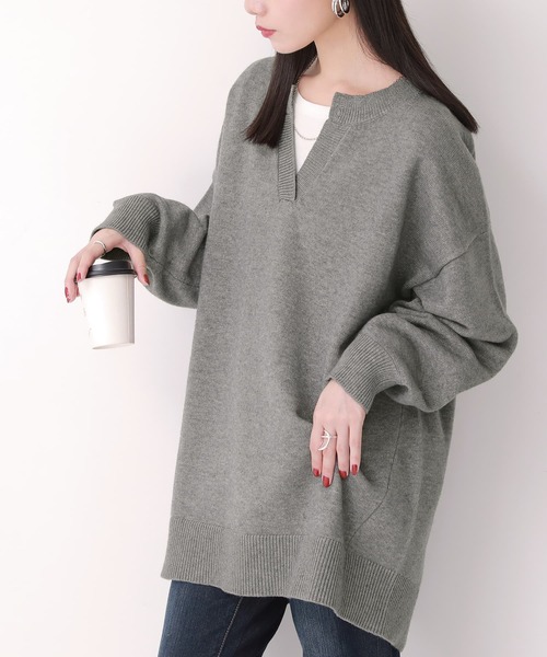 n'OrLABEL（ノアールレーベル）の「『キーネック×ぽわん袖ニット』（ニット/セーター・レディース・チャコールグレー/ブラック/グレイッシュブルー/グレイッシュベージュ/ボルドー・FREE）」の21枚目の写真