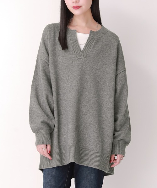 n'OrLABEL（ノアールレーベル）の「『キーネック×ぽわん袖ニット』（ニット/セーター・レディース・チャコールグレー/ブラック/グレイッシュブルー/グレイッシュベージュ/ボルドー・FREE）」の22枚目の写真