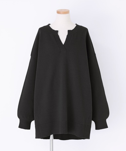 n'OrLABEL（ノアールレーベル）の「『キーネック×ぽわん袖ニット』（ニット/セーター・レディース・チャコールグレー/ブラック/グレイッシュブルー/グレイッシュベージュ/ボルドー・FREE）」の7枚目の写真