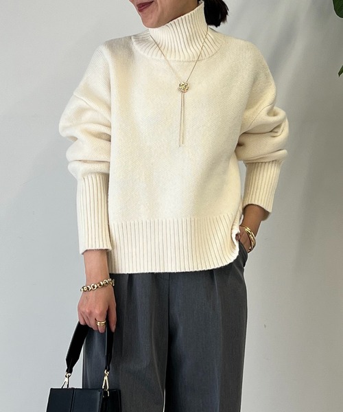 un dix cors（アンディコール）の「後ろスリットタートルニット（ニット/セーター・レディース・チャコールグレー/オフホワイト/ミント・FREE）」の2枚目の写真