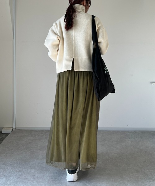 un dix cors（アンディコール）の「後ろスリットタートルニット（ニット/セーター・レディース・チャコールグレー/オフホワイト/ミント・FREE）」の12枚目の写真